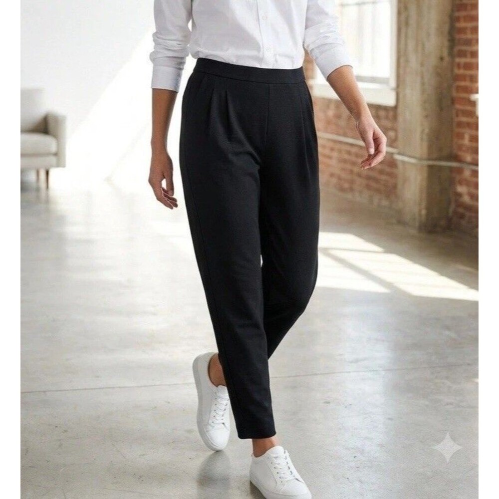Eileen Fisher System Viscose Jersey Easy Pants Ankle Black Pull-On Petite S